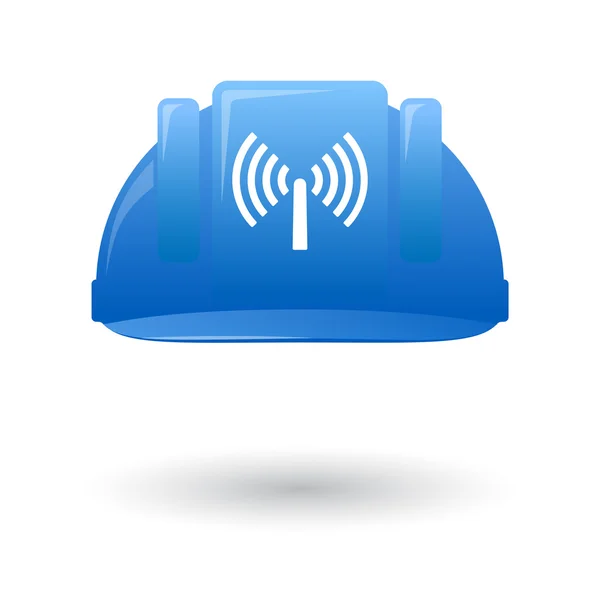 Blue work helmet with a wifi antenna — Stock Vector