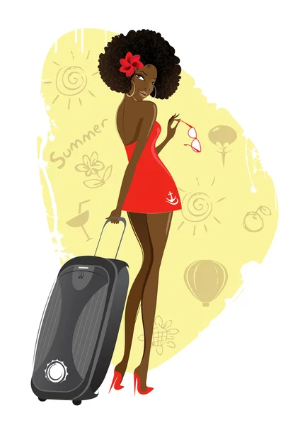 Girl with a suitcase — Stock Vector