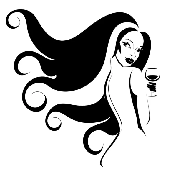 Woman with a glass of wine — Stock Vector