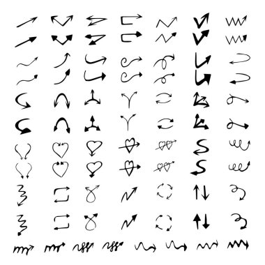 Directions of movement pointers in the style of doodle. Arrows drawn by hand.