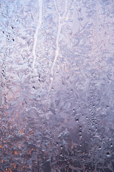 Winter Frost Window Glass Ice Purple Pattern Background — Foto Stock