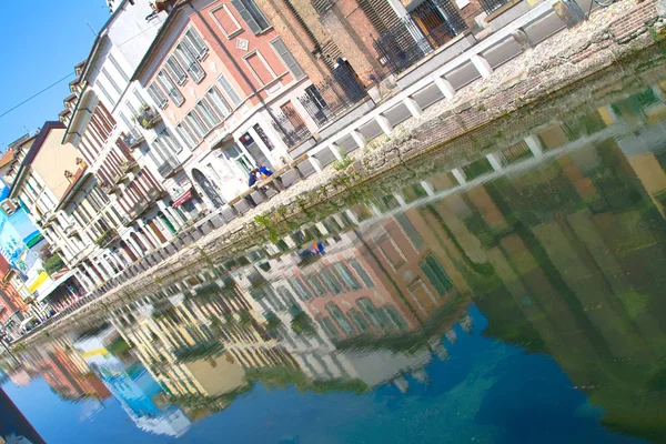Reflection on the Naviglio, Milan — Stock Photo, Image