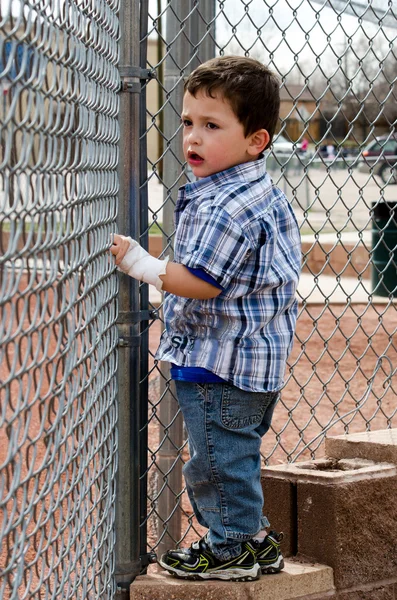 Child looking thru fence — Stock Photo, Image