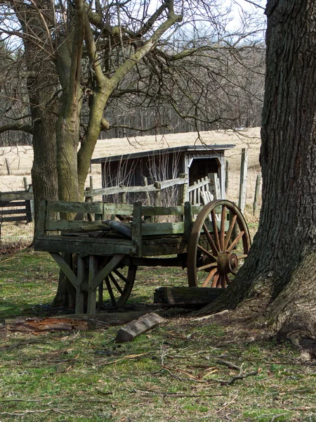Régi fa kocsi egy farmon — Stock Fotó