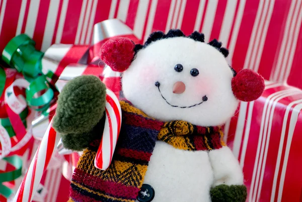 Snowman red and white background close up — Stock Photo, Image