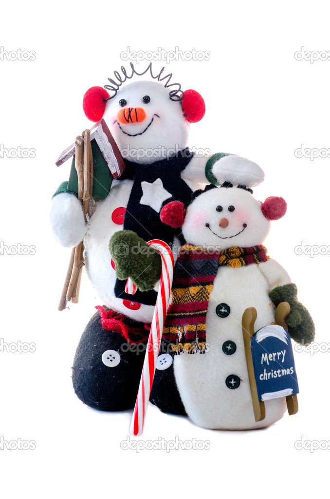 Snowman buddies on white background