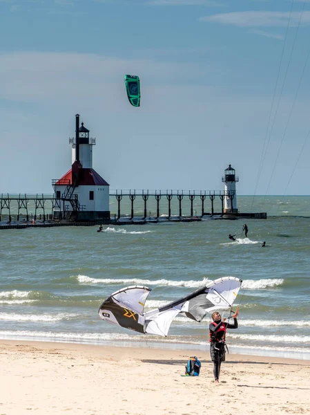 Joseph Usa Sept 2021 Kite Boarders Play Beach Tiscornia Park — Stock Photo, Image
