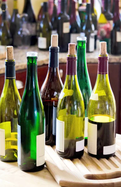 Bottles Wine Party Half Filled Being Enjoyed — Stock Photo, Image
