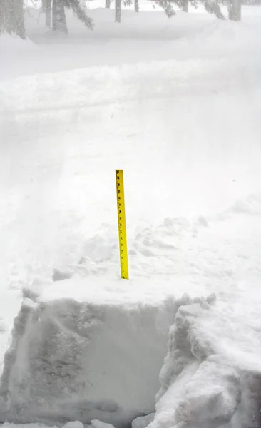 Tape Measure Shows How Deep Latest Snow Storm Cold Indiana — Foto Stock