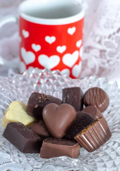 Plato Dulces Lujo Tiene Chocolates Gourmet Para San Valentín Una — Foto de Stock
