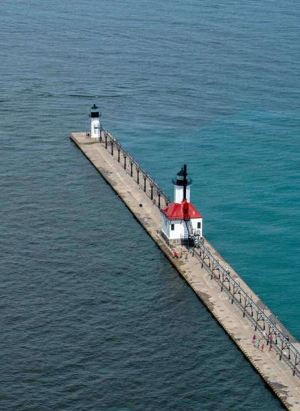 Ariel View Saint Joesph North Pier Lighthouse Michigan Usa — Foto Stock