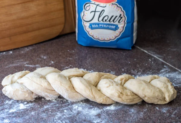 Braided Dough Rise Bake Delicious Loaf Challah Bread — Stock fotografie
