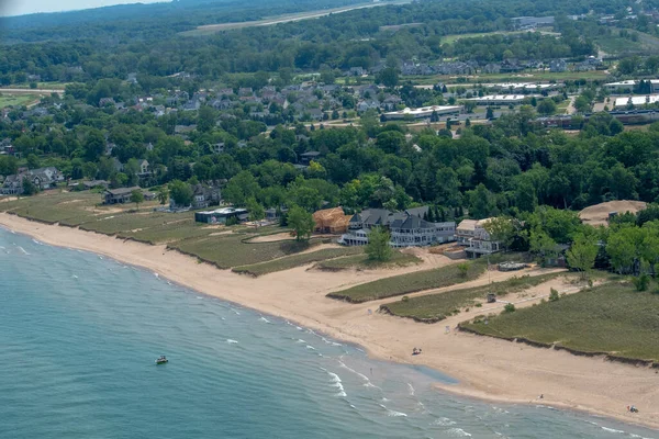 Fotografia Aérea Casas Luxo Longo Das Margens Lago Michigan Michigan — Fotografia de Stock