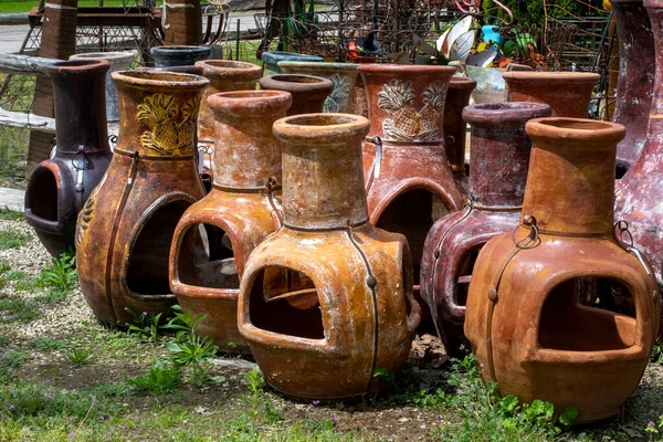 Mexican Chimeneas Displayed Outdoor Market Unique Clay Fireplace Comes Mexico — Stockfoto