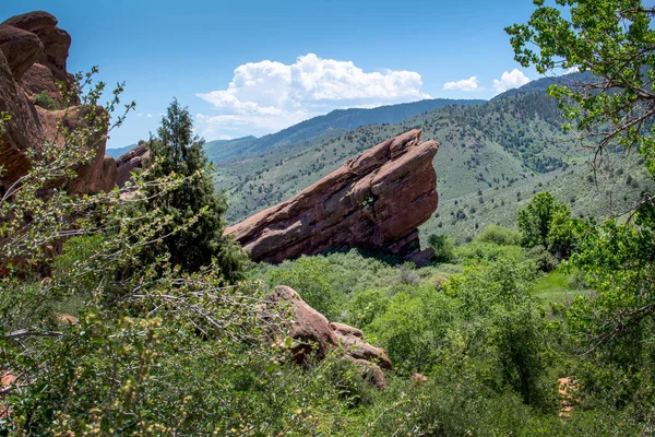 Vista Panorâmica Com Trilhas Parque Rochas Vermelhas Morrison Colorado Eua — Fotografia de Stock