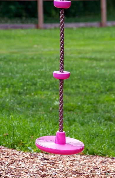 Child Swing Hangs Tree Branch Her Favorite Color Bright Pink — Stock Photo, Image