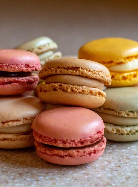 Still Life French Macarons Close Many Colors Flavors — Stock Photo, Image