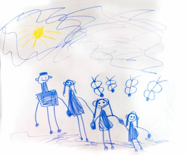 Beautiful drawing by a talented 6 year old, showing off mom, dad, and 2 sisters