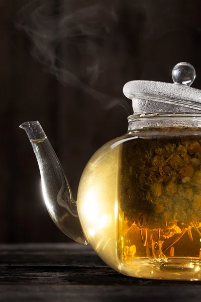 Chamomile Tea in a Clear Teapot — Stock Photo, Image