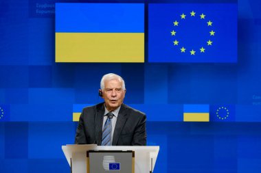 Press conference by Josep BORRELL, High Representative of the EU and Denys SHMYHAL, Ukrainian Prime Minister at the end of EU-Ukraine Association Council in Brussels, Belgium on Sep. 5, 2022. clipart