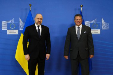 Ukrainian Prime Minister Denys Shmyhal welcomed by Vice President of the European Commission Maros Sefcovic prior to their meeting in Brussels, Belgium on September 05, 2022.