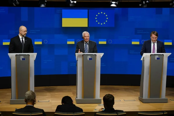 Press Conference Josep Borrell High Representative Denys Shmyhal Ukrainian Prime — стоковое фото