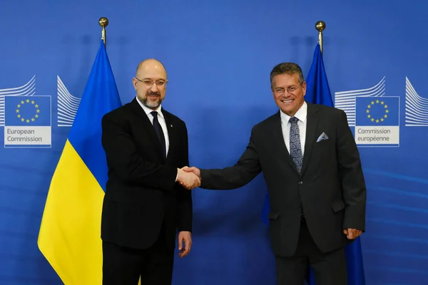 Ukrainian Prime Minister Denys Shmyhal Welcomed Vice President European Commission — стокове фото