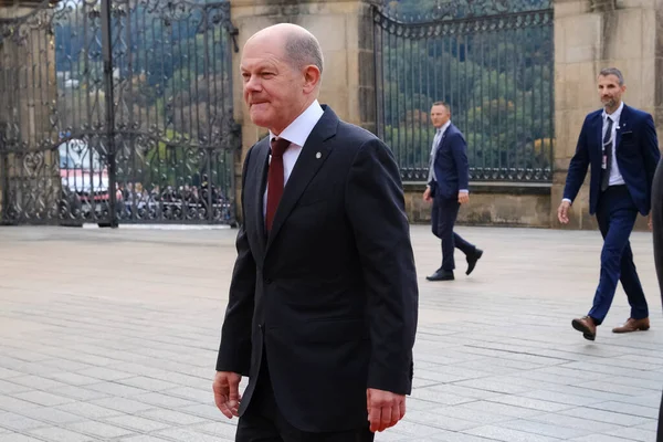 Olaf Scholz Федеральний Канцлер Німеччини Прибуває Зустріч Європейського Політичного Співтовариства — стокове фото