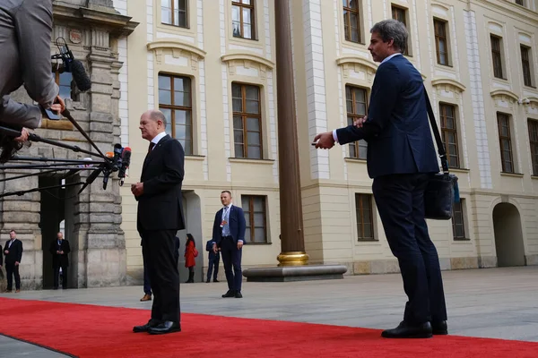 Chanceler Alemão Olaf Scholz Chega Para Participar Uma Reunião Comunidade — Fotografia de Stock