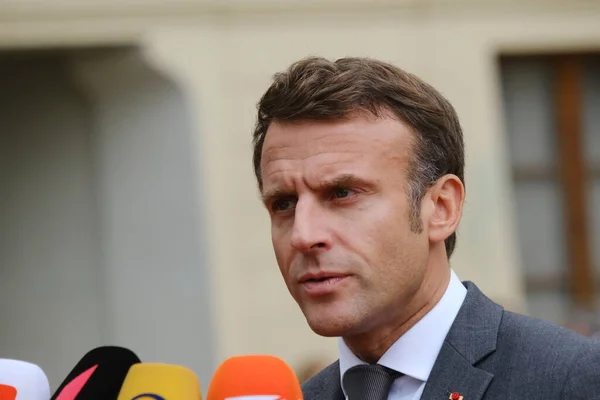Presidente Francese Emmanuel Macron Arriva Partecipare Una Riunione Della Comunità — Foto Stock