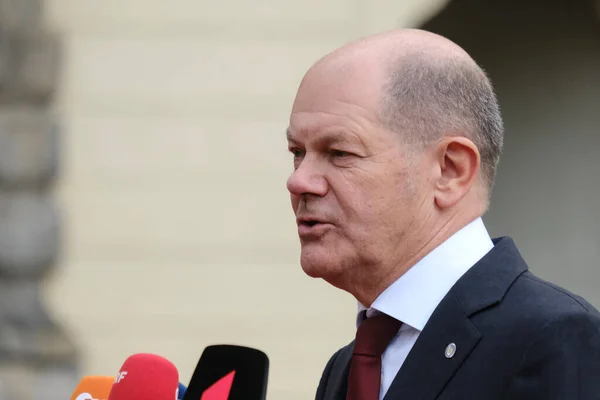 Canciller Alemán Olaf Scholz Llega Para Asistir Una Reunión Comunidad — Foto de Stock