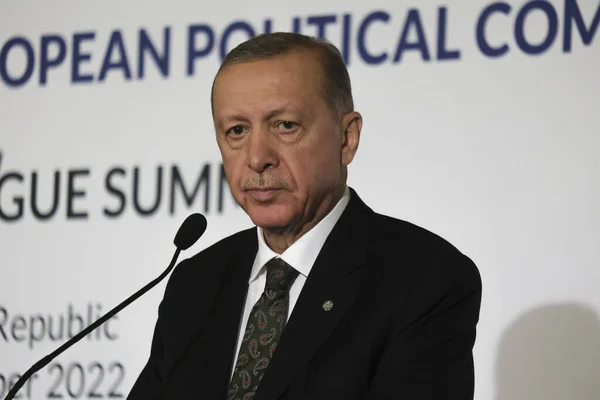 Πρόεδρος Της Τουρκίας Ρετζέπ Ταγίπ Ερντογάν Πραγματοποιεί Ομιλία Κατά Διάρκεια — Φωτογραφία Αρχείου