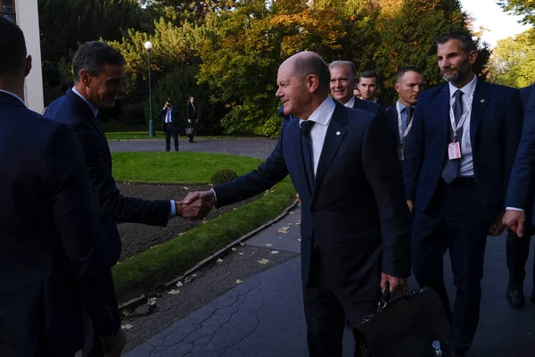 Bondskanselier Olaf Scholz Aan Het Einde Van Een Informele Bijeenkomst — Stockfoto