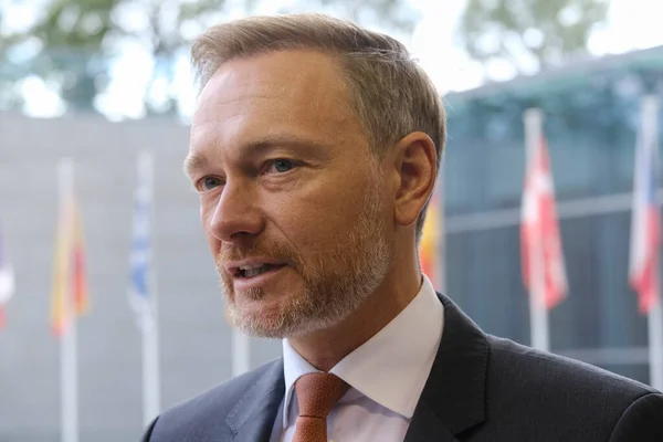 Ministro Finanzas Alemán Christian Lindner Habla Con Los Medios Comunicación — Foto de Stock