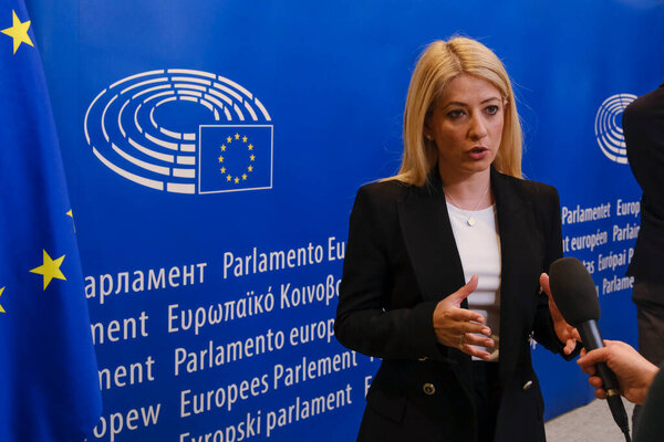 Annita Demetriou, Speaker of the House of Representatives of Cyprus visits the  European Parliament in Brussels, Belgium on October 12, 2022.