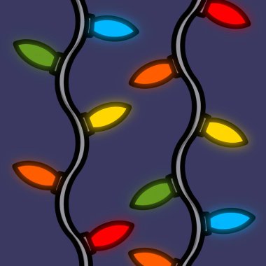 Parlak ampul çelengi, koyu arka planda dekoratif hafif çelenk, dipnot ve afiş, illüstrasyon