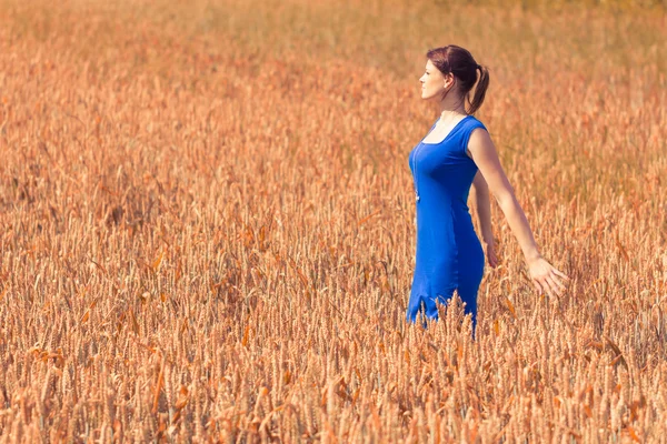 Mooie jonge vrouw met mooie jurk in de natuur — Stockfoto