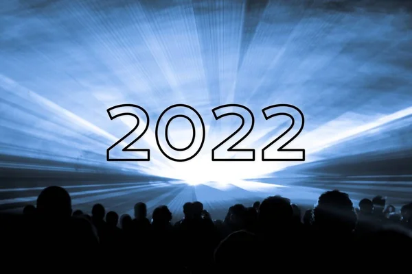 Happy New Year 2022 Blue Laser Show Party People Crowd — Stock Photo, Image