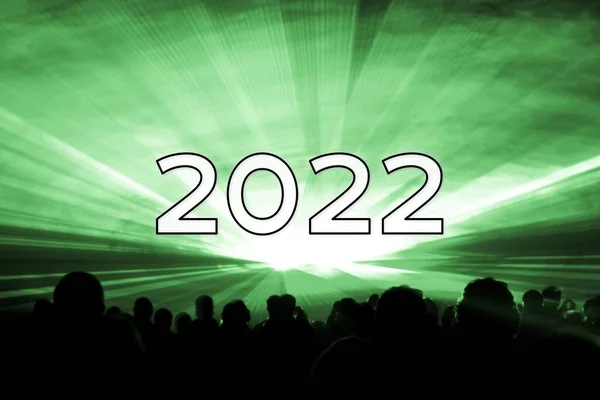 Boldog Évet 2022 Zöld Lézer Show Party Emberek Tömeg Luxus — Stock Fotó