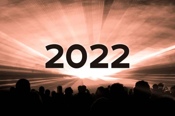 Happy New Year 2022 Orange Laser Show Party People Crowd — Stock Fotó