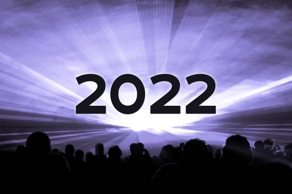 Happy New Year 2022 Purple Laser Show Party People Crowd — стоковое фото