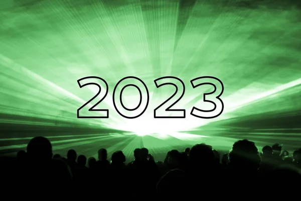 Boldog Évet 2023 Zöld Lézer Show Party Emberek Tömeg Luxus — Stock Fotó