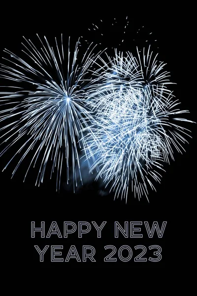Happy New Year 2023 Blue Fireworks Stars New Years Eve Stockbild