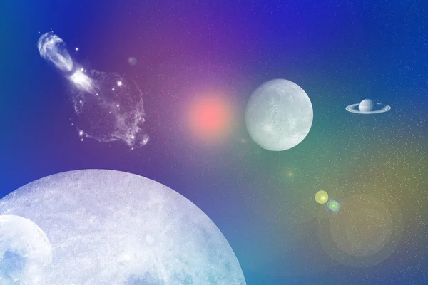 Планеты и звезды, созвездия и вселенская туманность на Млечном Пути. Научный футуристический эзотерический фон — стоковое фото