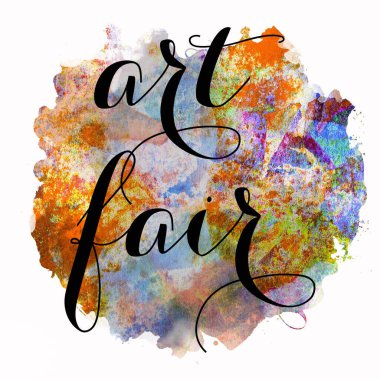 Soyut renkli arkaplan üzerine sanat fuarı metni