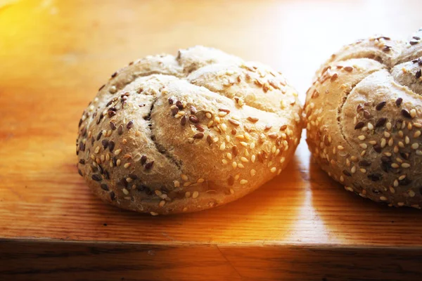 Čerstvé Chlebové Bochánky Zavřít Pohled — Stock fotografie