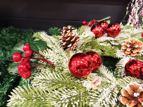 Weihnachten Hintergrund Dekor Und Spielzeug Nahaufnahme — Stockfoto