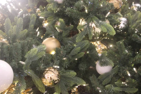 Decoração Natal Vista Perto Árvore — Fotografia de Stock