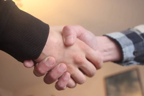 Businessman Builder Handshake Light Background Trust Resposnibility Symbol Business Agreement — Stock Photo, Image