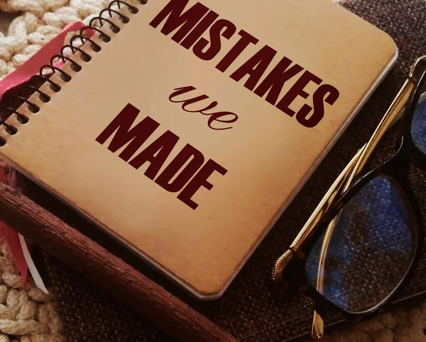 Mistakes Made Words Cover Copybook Glasses Pen Business Education Lifestyle — Stock Photo, Image